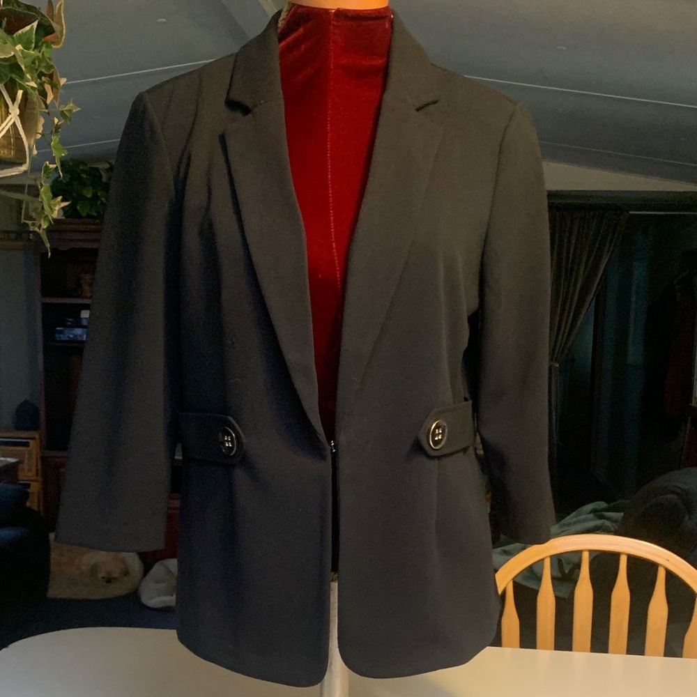 NYC Black Women's Tailored Blazer with Button-Tab Waist